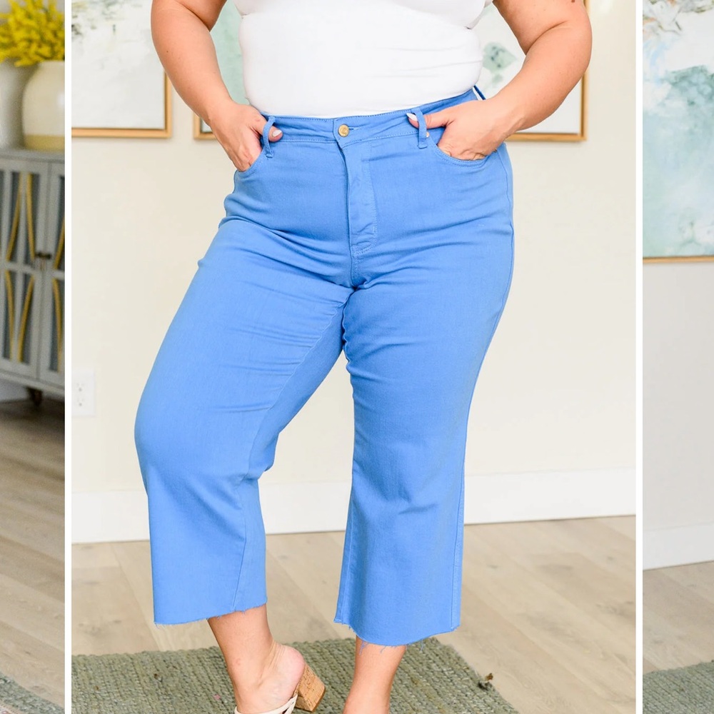 Judy Blue HIGH RISE CONTROL TOP WIDE LEG CROP JEANS IN SKY BLUE JB88843 - Picture 2 of 11
